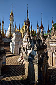 Rows of stupas in the Kakku (Kekku) Pagoda complex. The complex was kept hidden from the rest of the world until 2002 when it was opened to foreigners. Shan State, Burma (Myanmar). 